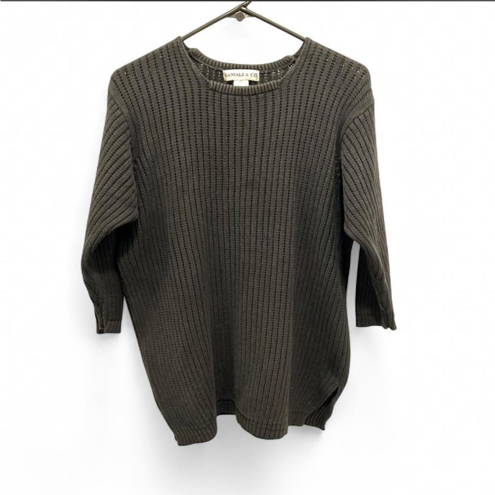 Vtg Kamali & Co By Norma Kamali 90s Y2K Open Knit Ribbed Sweater M Cotton